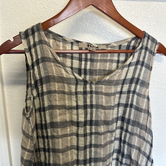 Flax Designs Linen Artistic Tunic Plaid Oversize Size Small P Brown - Picture 3 of 13